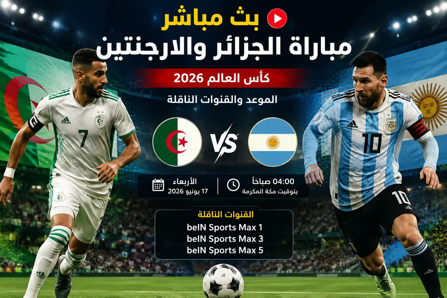 مباراة الجزائر والأرجنتين بث مباشر