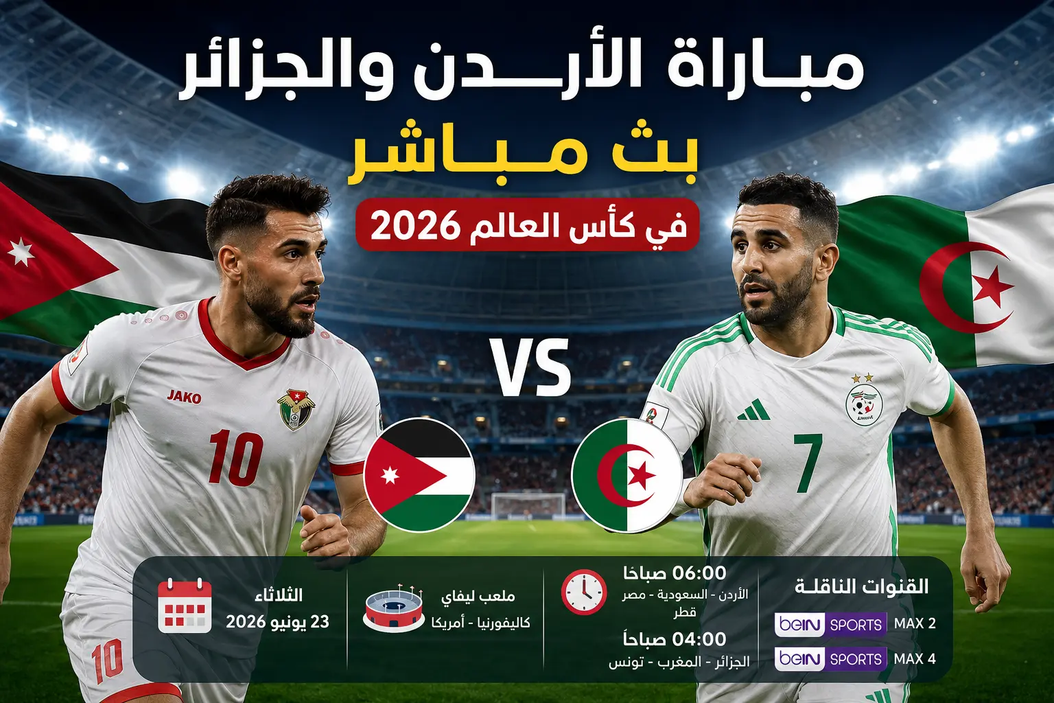 مباراه الاردن والجزائر بث مباشر 